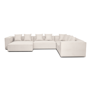 Hailey - U-vorm modulaire bank in beige met 4 modules - Linkerzijde chaise longue L: 368 x D: 247 x H: 65 cm
